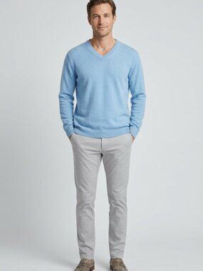 Hudson North 100% Cashmere V-Neck Pullover Sweater Sky Blue | Size M